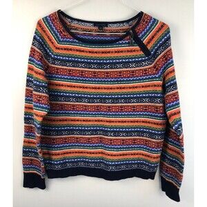 Tommy Hilfiger Colorful Geometric Fair Isle Knit Sweater Women's L Zipper